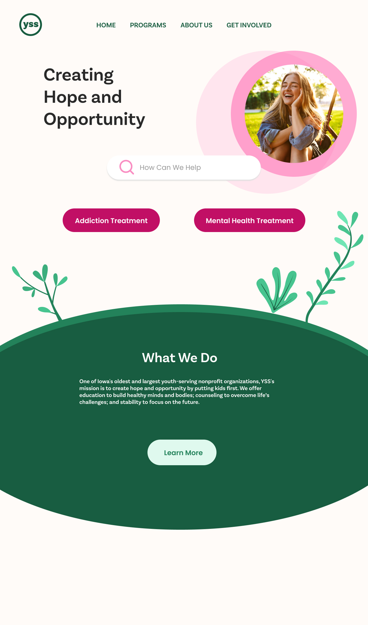 Design for Youth Shelter and Services website landing page